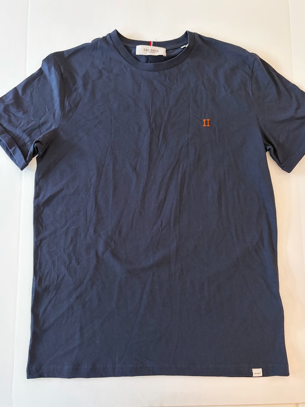 Les Deux Norregaard T-shirt Dark Blue Rolled Sleeves Men’s Size Large